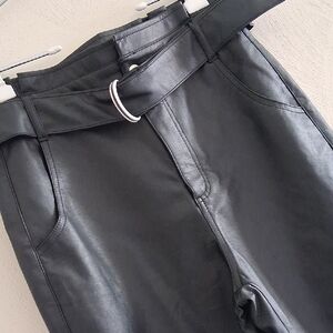 Forever 21 Black Faux Leather Pants with Branded Button/Women